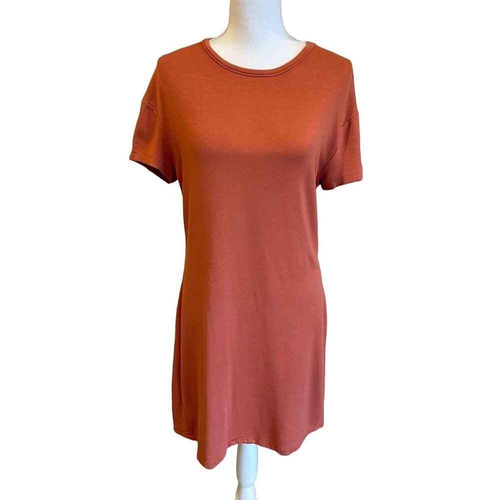 Daily Ritual Women's L Salmon Crew Neck Jersey Short Sleeve T-Shirt Dress